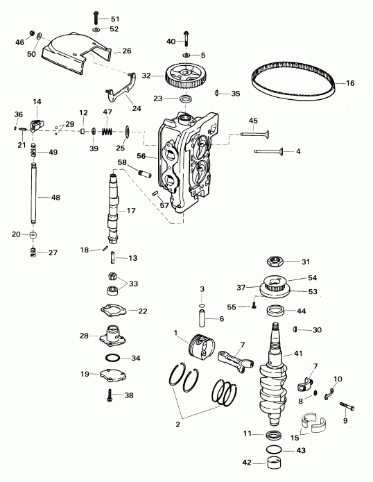 �������� ��������� ����� Evinrude E10RL4SID 4-stroke, rope start, tiller,   - linder Head & Crankshaft / linder Head & ��������