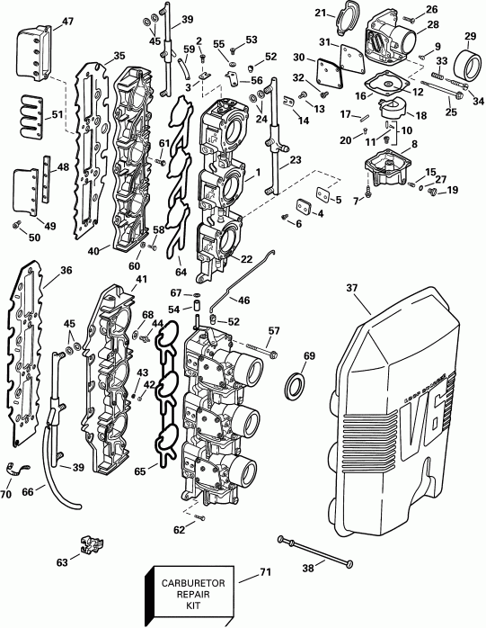 ��������� EVINRUDE E150WPLSIF commercial, elec start, TNT,   - rburetor & Intake Manifold