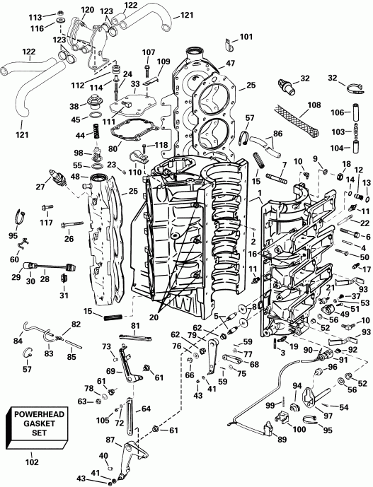 ��������� �������� ����� Evinrude E225FPLSIF FFI  - linder & Crankcase / linder & ������ ���������