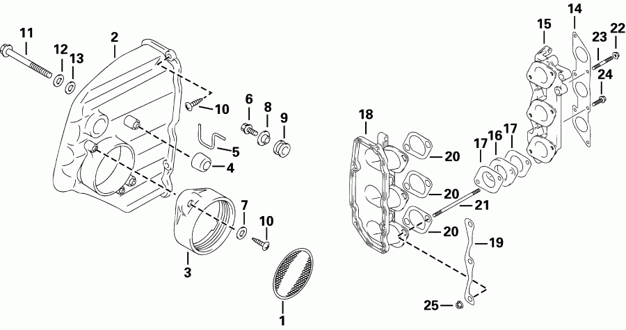 ����� EVINRUDE E25R4SIC 4-Stroke, Rope Start, Tiller, 1  - r ��������� / r Silencer