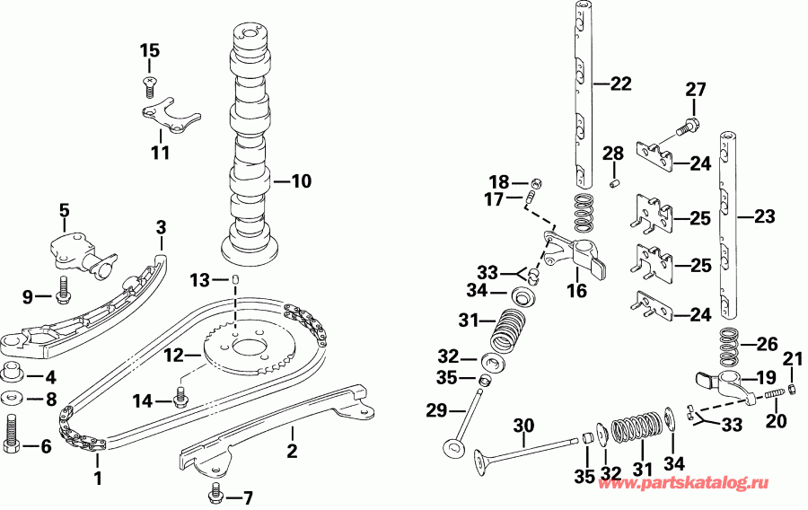  EVINRUDE E25RL4SIC 4-Stroke, Rope Start, Tiller,   - m��� & ������ / mshaft & Valve