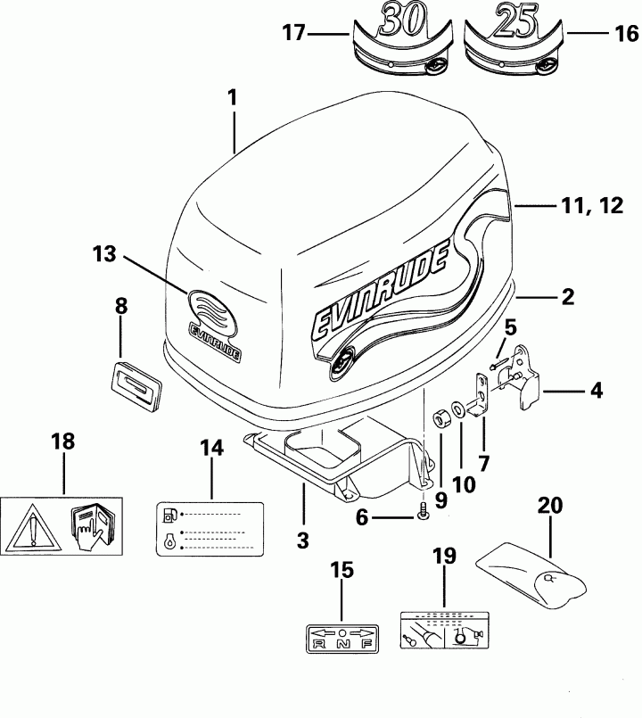 �������� ��������� ����� ������� E25TEL4SIC 4-Stroke, Elec. Start, Tiller  - gine ������ - gine Cover