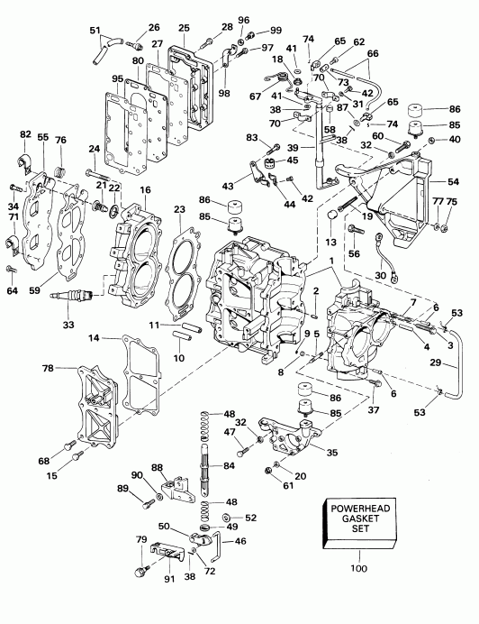 ��������� ��������� Evinrude E25WRSIR commercial, rope start, tiller,  - linder & ������ ��������� / linder & Crankcase