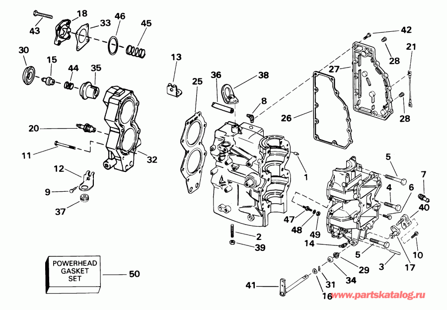 �������� ����� Evinrude E55WRSIR commercial, rope start, 15 in s  - linder & ������ ��������� / linder & Crankcase