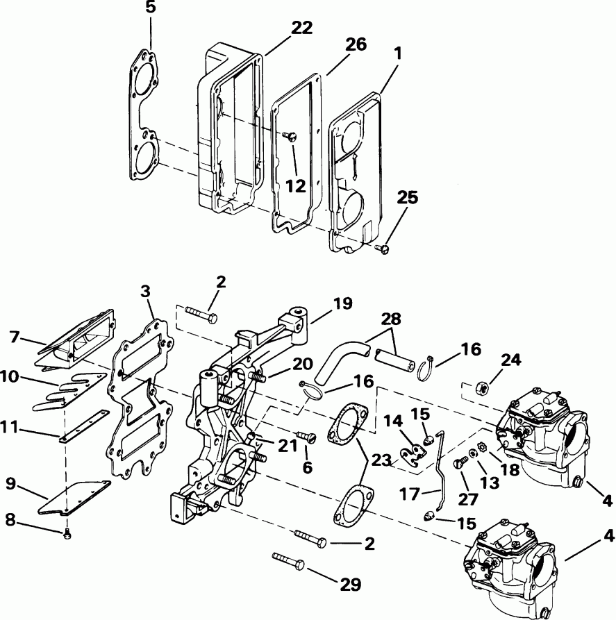 �������� ��������� ����� Evinrude E55WRSIR commercial, rope start, 15 in s  - take Manifold & Air Silencer / take ��������� & Air ���������