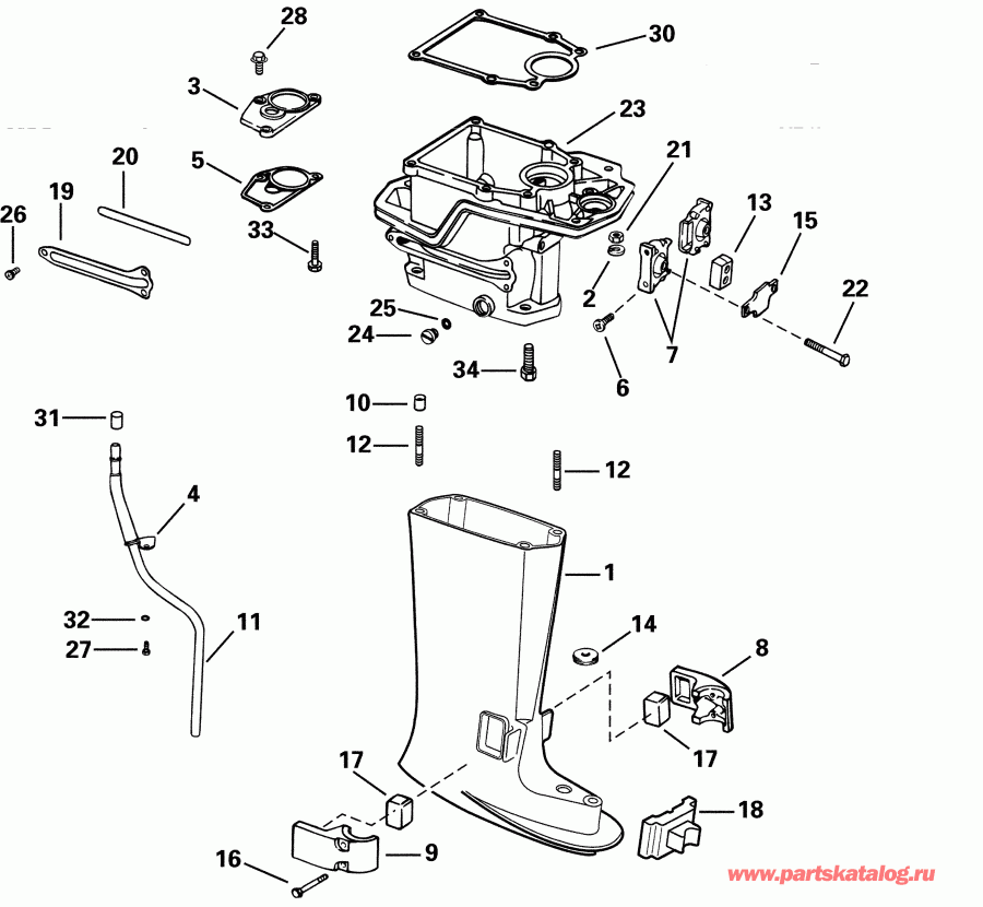 ����� EVINRUDE E5R4SIE 4-stroke, rope start, tiller, 15  - haust Housing / haust ������