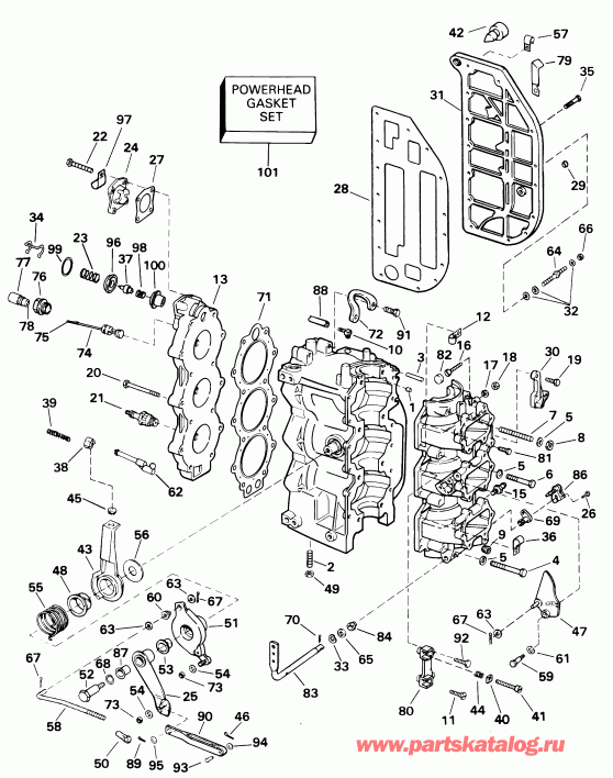 �������� ����� EVINRUDE E65WELSIR Commercial, elec start, 20 in   - linder & ������ ��������� - linder & Crankcase