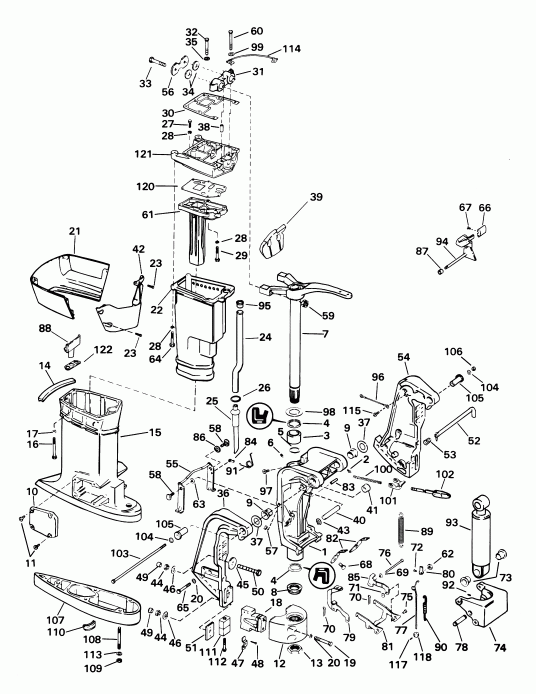��������� �������� ����� EVINRUDE E65WRLSIR commercial, rope start, 20 in   - dsection / dsection