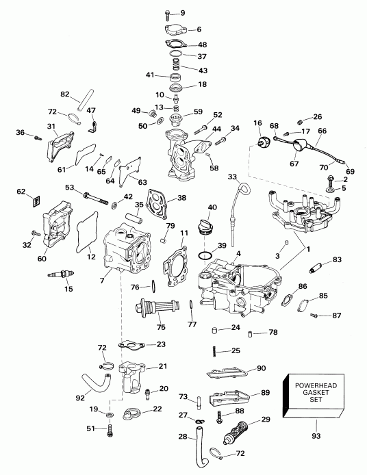�������� ��������� ����� Evinrude E6R4SIE 4-stroke, rope start, tiller, 15  - linder & Crankcase
