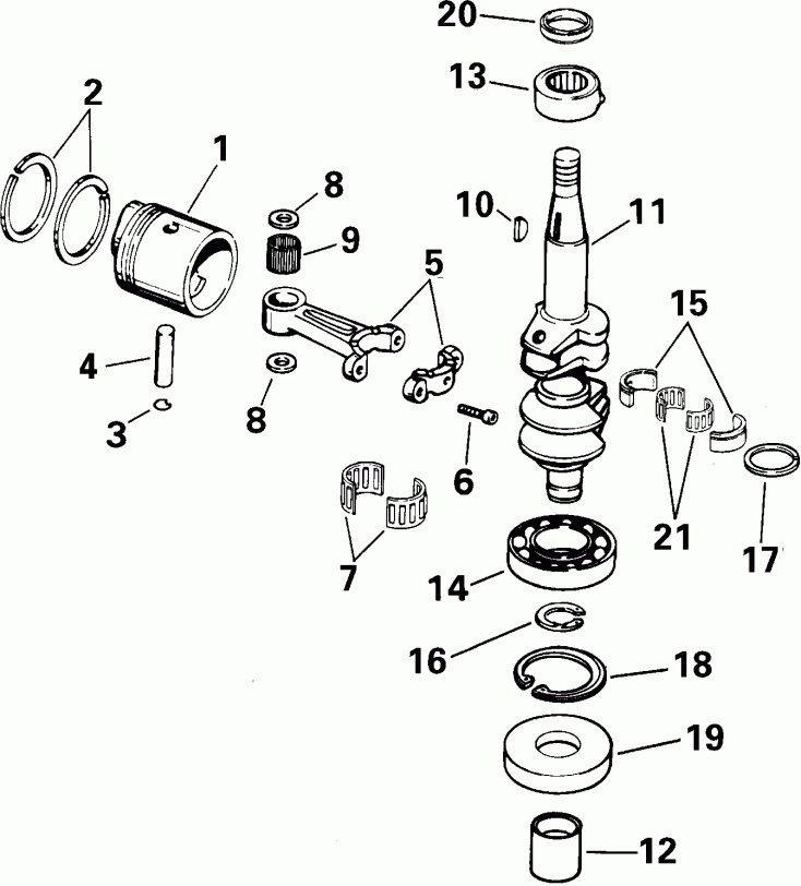  ������� E8WRLSIR Commercial, rope start, tiller,  - ankshaft & Piston - ank��� & �������