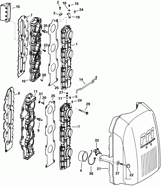 ����� EVINRUDE RE135FCSIF FFI, elec start, TNT, 25 in s  - take Manifold / take ���������