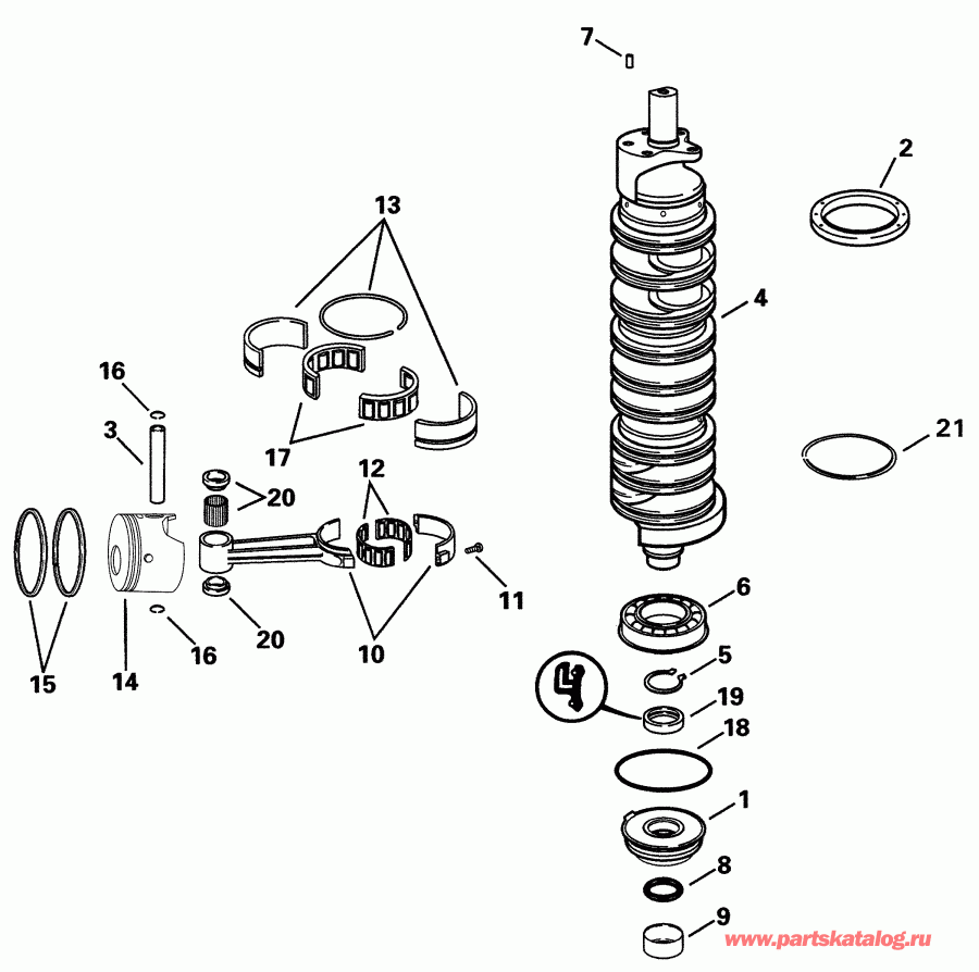 ����� Evinrude RE150FXSIF FFI, elec start, TNT, 25 in s  - ankshaft & Pistons / ank��� & ������