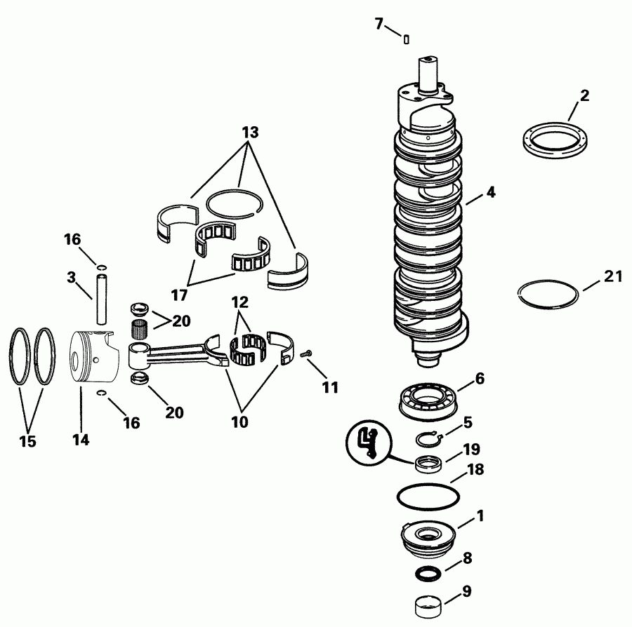 �������� ��������� ����� Evinrude RE175FSSIF FFI, elec start, TNT, 20 in s  - ank��� & ������ - ankshaft & Pistons