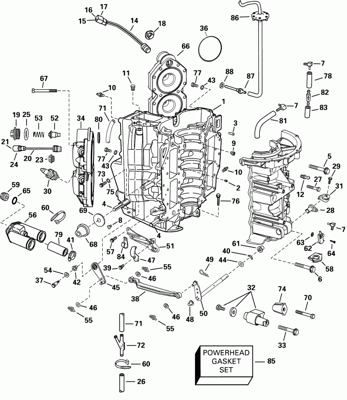 �������� ��������� ����� Evinrude RE90FPLSIF FFI, elec start, TNT, 20 in s  - linder & Crankcase / linder & ������ ���������