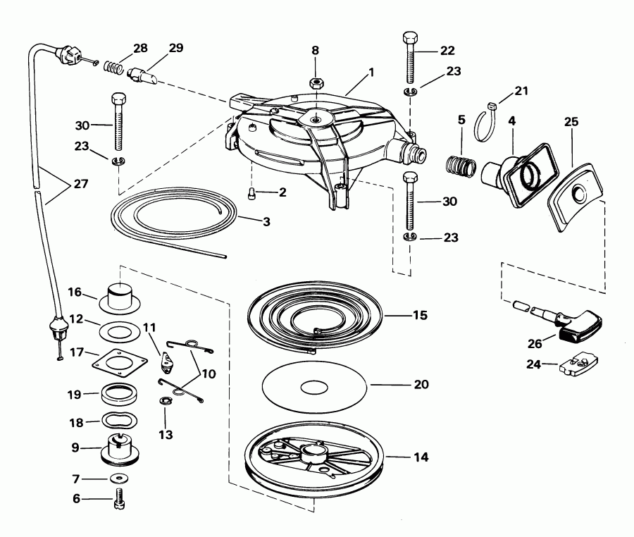  EVINRUDE SE25RDSIE rope start, tiller, 15 in shaf  - wind ������� / wind Starter