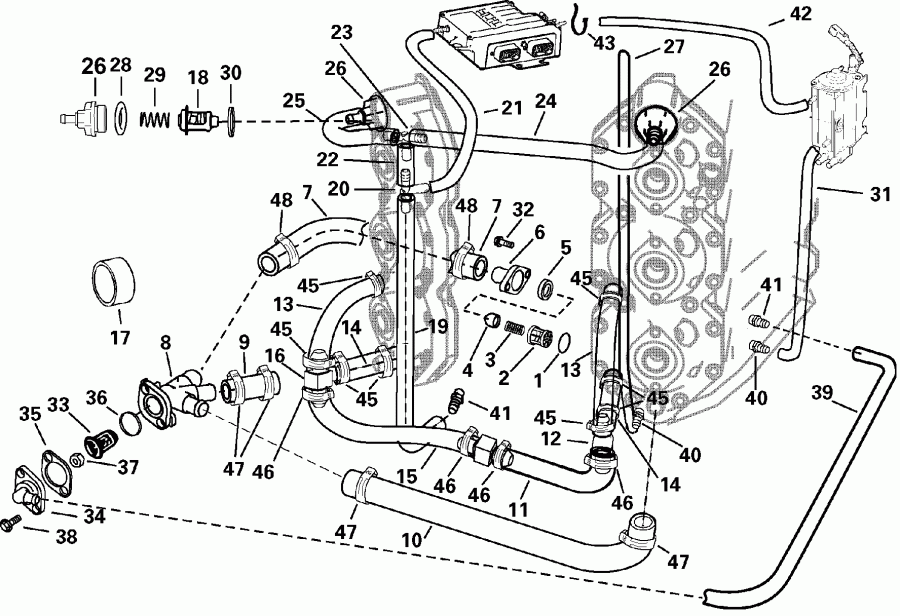 ��������� ����� ������� E150FPLSNF Ficht Fuel Injection, 20 in.   - oling Hose Routing / oling ����� Routing