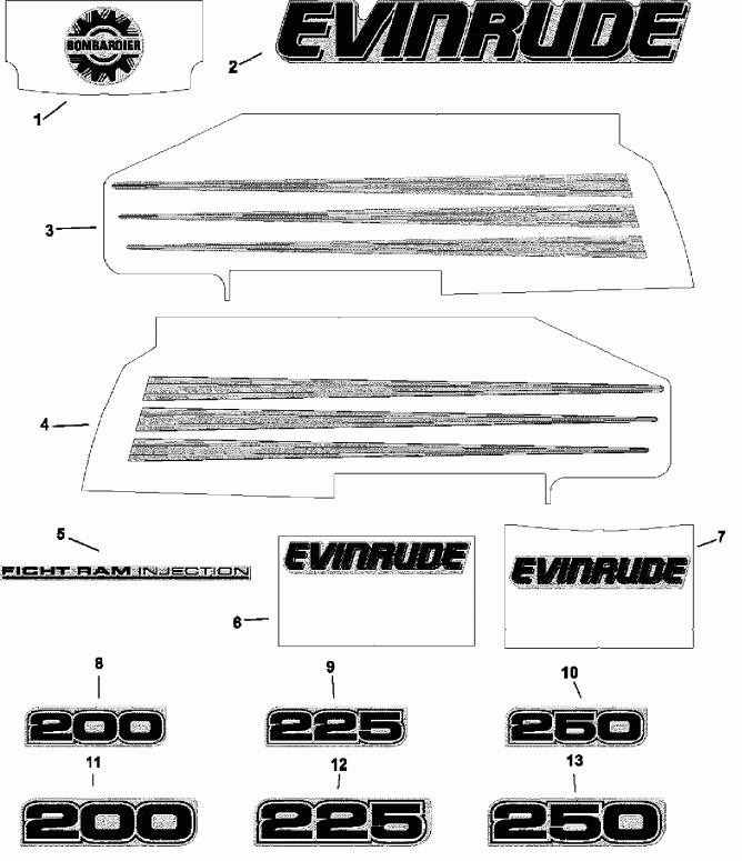 ��������� �������� ����� Evinrude E200FPLSNF Ficht RAM Injection, 20 in. s  - White Models - ����� Models