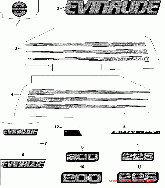 �������� ��������� ����� EVINRUDE E225FPZSNF Ficht RAM Injection, 30 in. s  - Blue Models - ������� Models