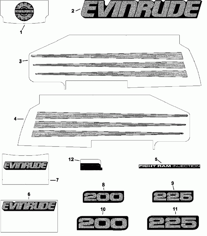 ��������� �������� ����� EVINRUDE E250FCXSNF Ficht RAM Injection, 25 in.,   - Blue Models - ������� Models