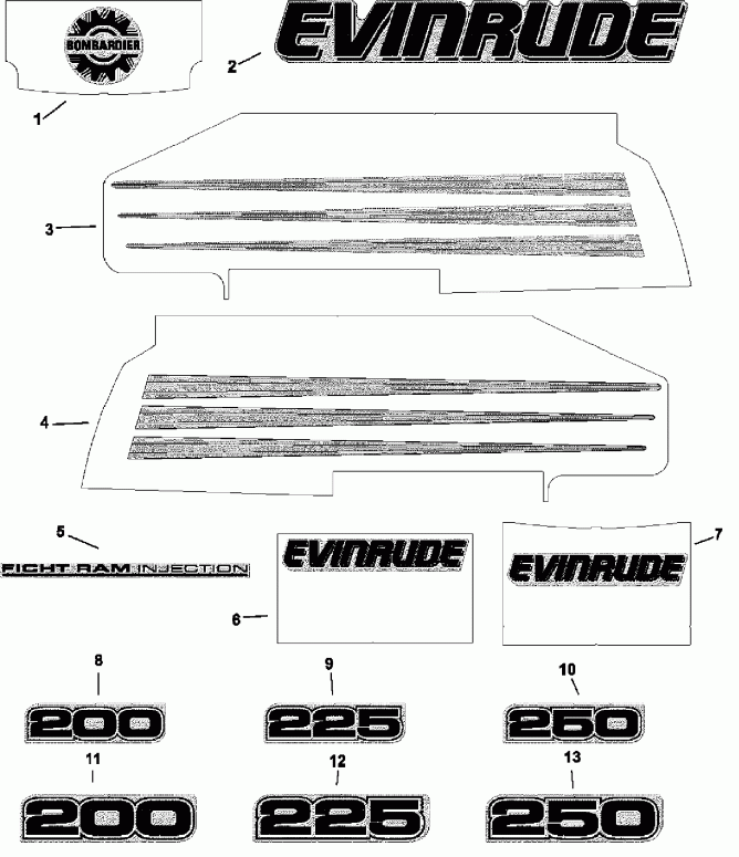   Evinrude E250FPZSNF Ficht RAM Injection, 30 in. s  - White Models /  Models