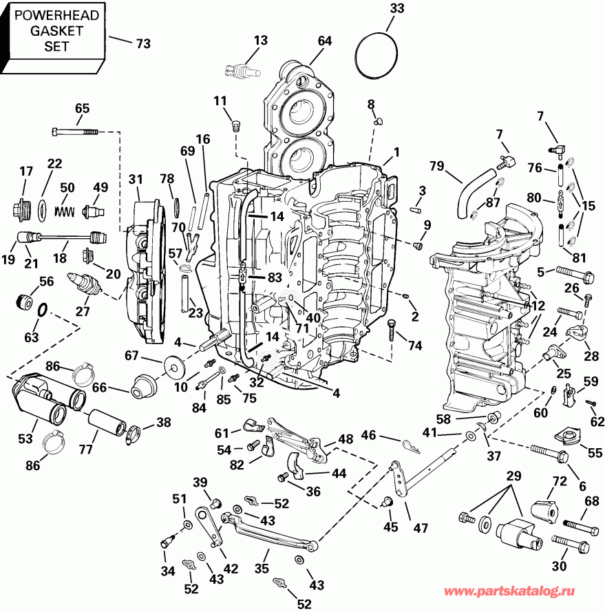 ��������� �������� ����� Evinrude E75FPLSNF Ficht Fuel Injection, 20 in.,   - linder & Crankcase - linder & ������ ���������