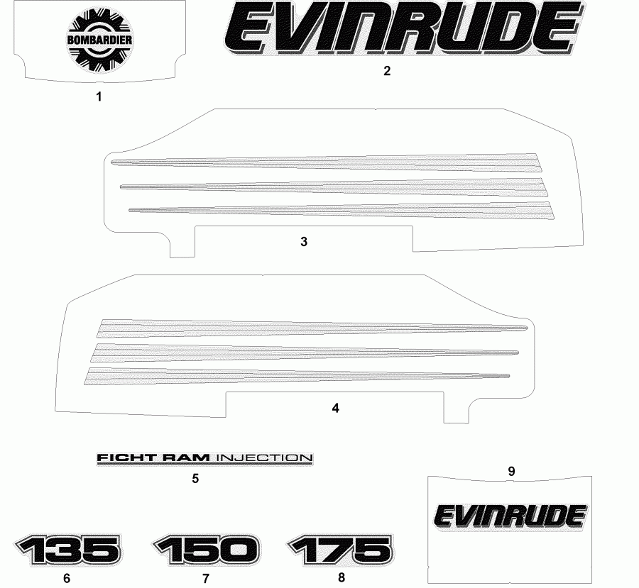 ��������� �������� ����� EVINRUDE E135FPLSTA  - cals White Models / cals ����� Models
