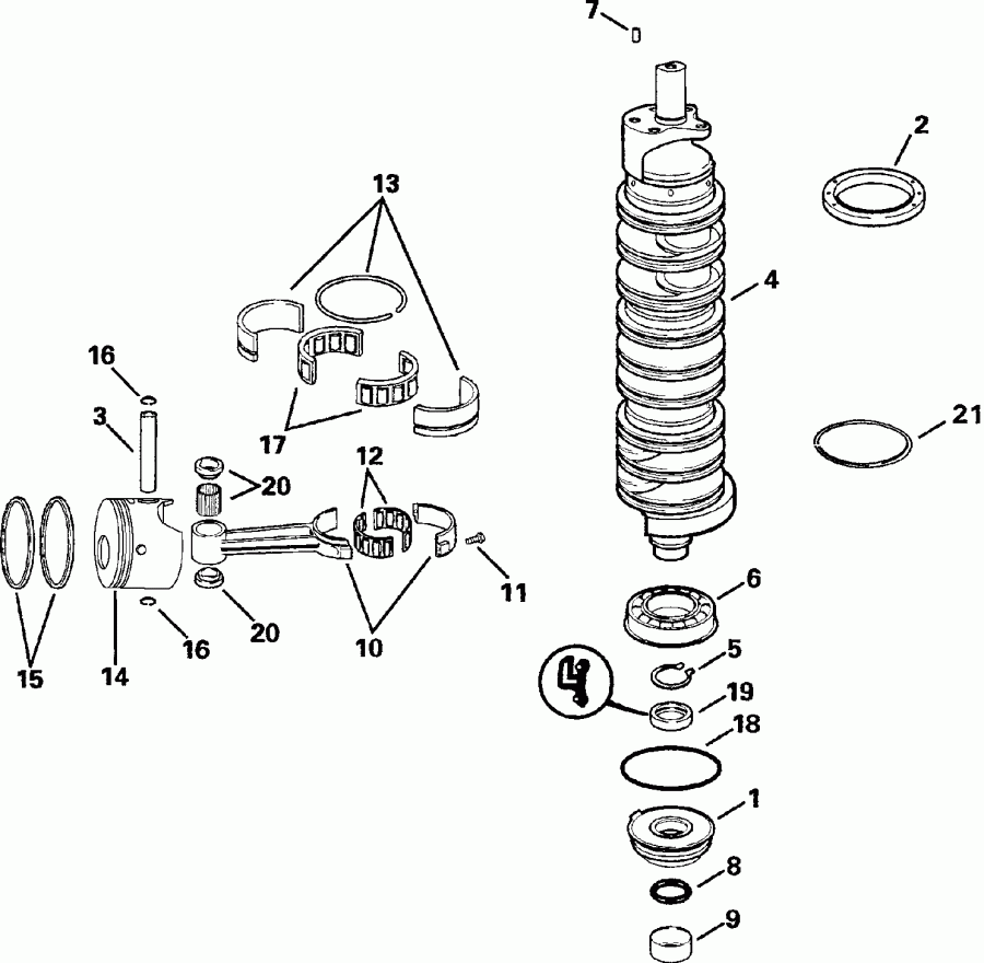 �������� ����� Evinrude E135FPXSTA  - ankshaft & Pistons - ank��� & ������