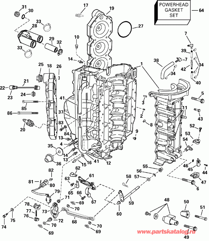 ��������� ��������� EVINRUDE E135FPXSTA  - linder & ������ ��������� / linder & Crankcase