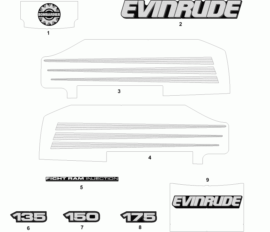 ��������� ��������� Evinrude E135FPXSTA  - cals ������� Models / cals Blue Models