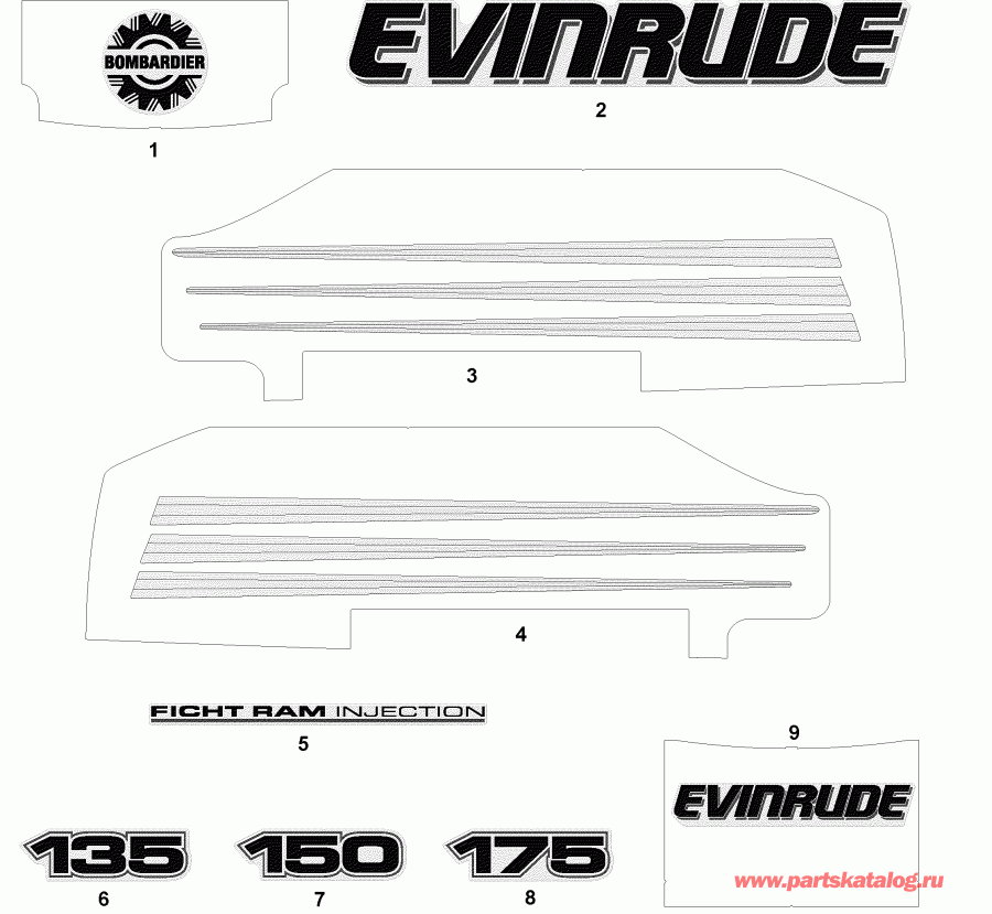   Evinrude E150FCXSTD  - cals White Models / cals  Models
