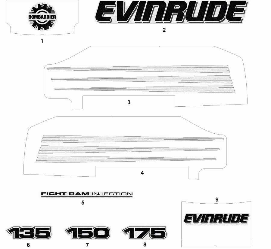 EVINRUDE E150FPXSTD  - cals White Models - cals  Models