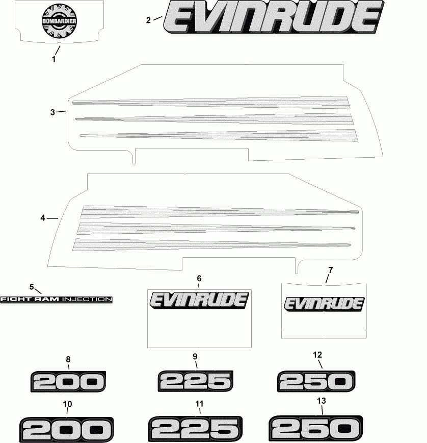��������� �������� ����� EVINRUDE E200FHLSTS  - ������� Models