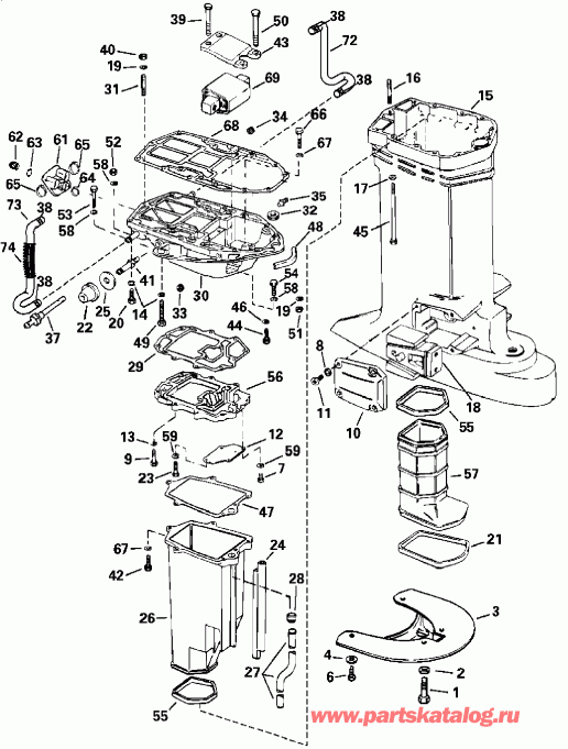�������� ����� Evinrude E250FPXSTA  - haust Housing / haust ������