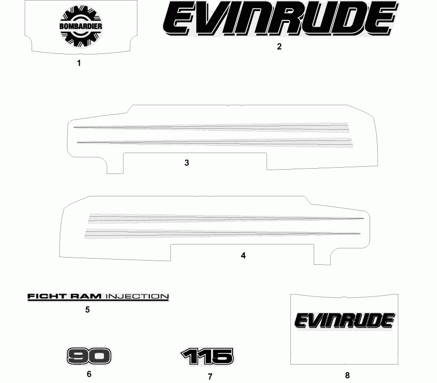 ��������� ��������� Evinrude E75FPLSTA  - cals ����� Models / cals White Models