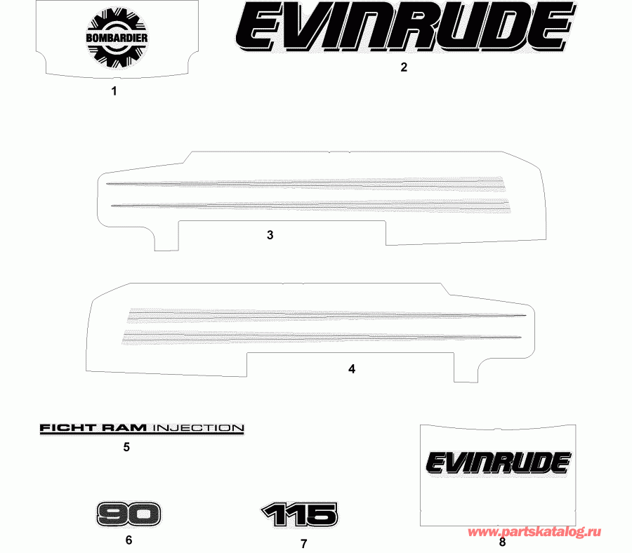 ��������� ��������� EVINRUDE E90FPLSTB  - cals ����� Models - cals White Models
