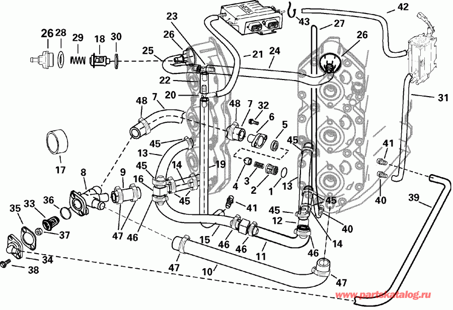 ��������� �������� ����� Evinrude E135FPLSRM  - oling ����� Routing / oling Hose Routing