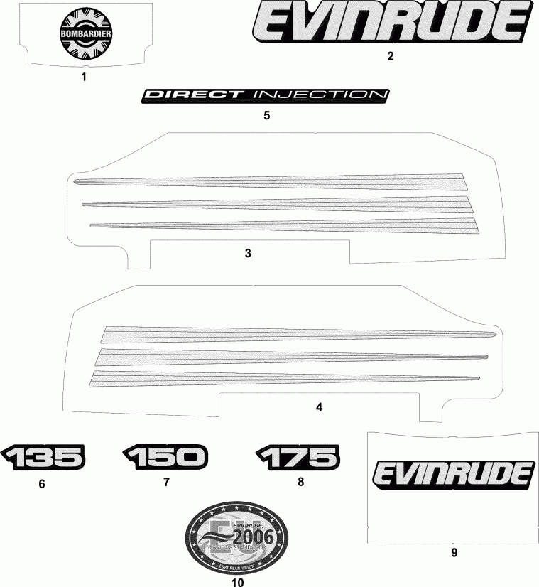 �������� ��������� ����� EVINRUDE E175FSLSRB  - cals Blue Models