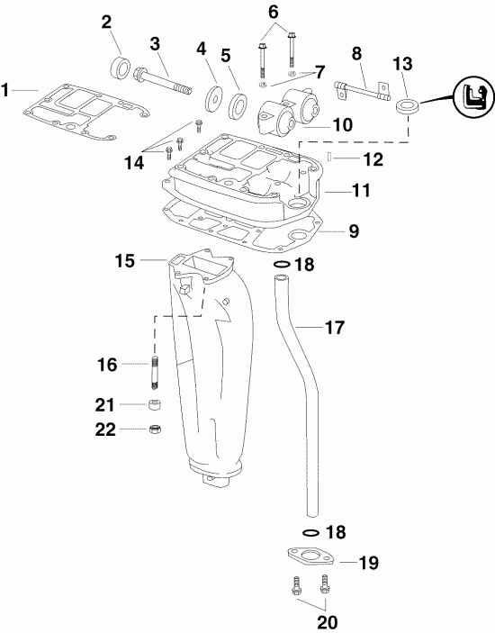 ��������� Evinrude E40DELSRC  - haust Adapter & Inner Housing - haust Adapter & ������������ ������� ���-������