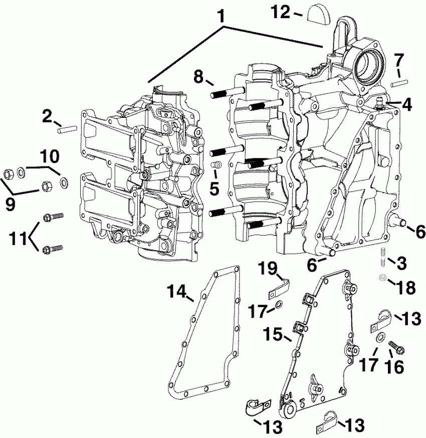 �������� ��������� ����� EVINRUDE E40DRLSRC  - linder / ������ ��������� - linder/crankcase