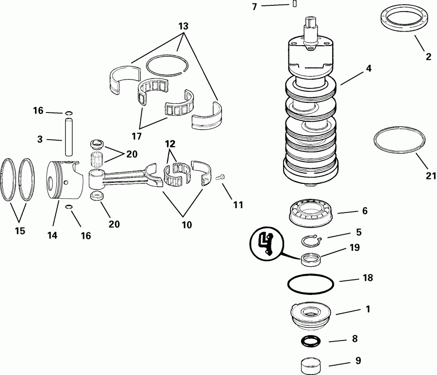 ��������� ����� Evinrude E115FPLSOD  - ankshaft & Pistons