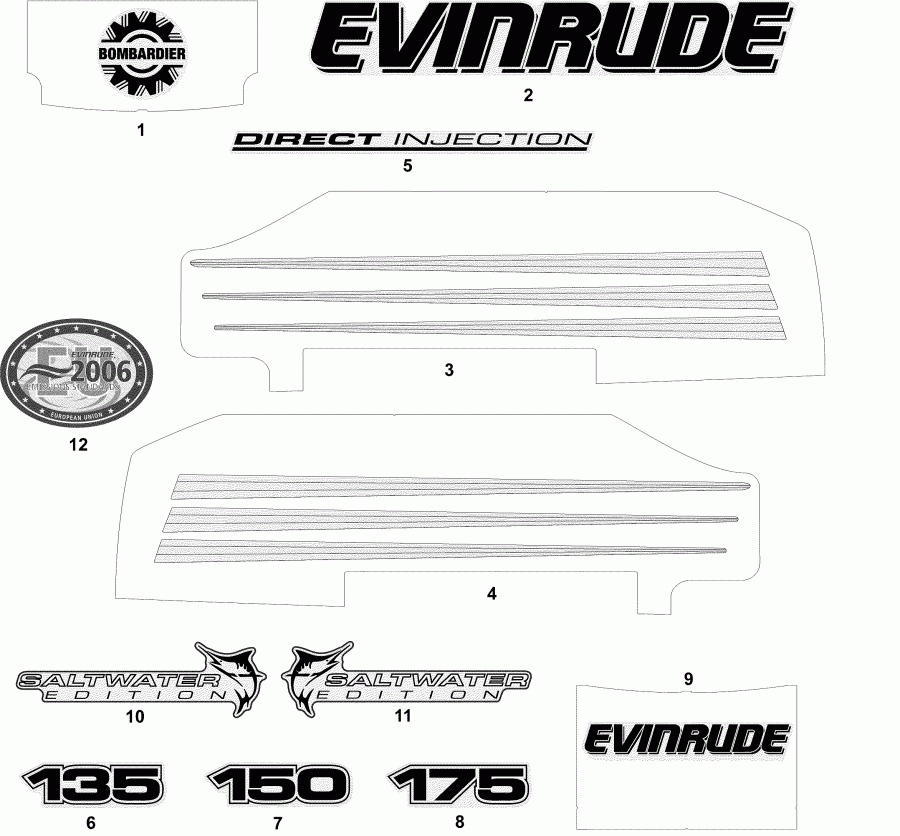 �������� ��������� ����� Evinrude E175FCXSOD  - cals ����� Models / cals White Models