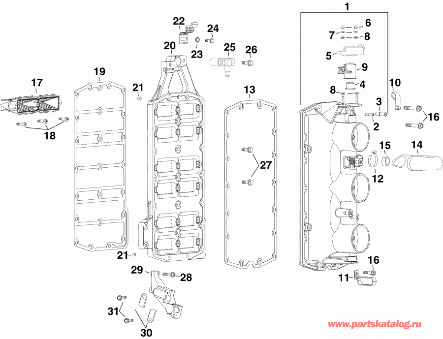�������� ����� EVINRUDE E200DSLSOC  - rottle ������ & Reed �������� - rottle Body & Reed Plate