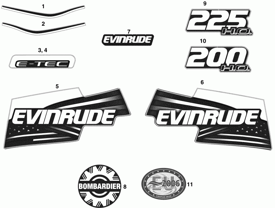 �������� ����� EVINRUDE E225DHLSOG  - cals Hl, Hx. Models - cals Hl, Hx. Models
