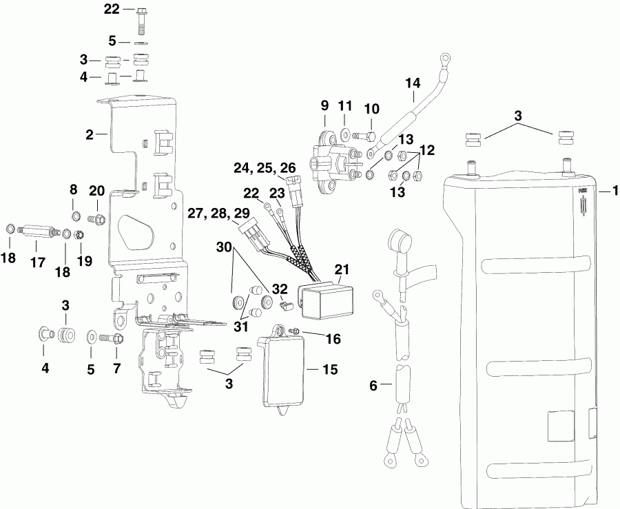��������� ����� EVINRUDE E225DPLSOC  - ectrical Bracket & Components