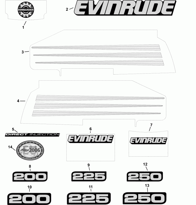 ��������� ��������� EVINRUDE E225FPLSOE  - Blue Models / ������� Models
