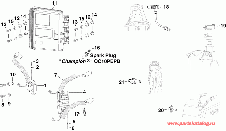 �������� ��������� ����� EVINRUDE E250DPXSOC  - m, �������, ������� ���������s & ����� ���������s / m, Sensors, Ignition Coils & Spark Plugs