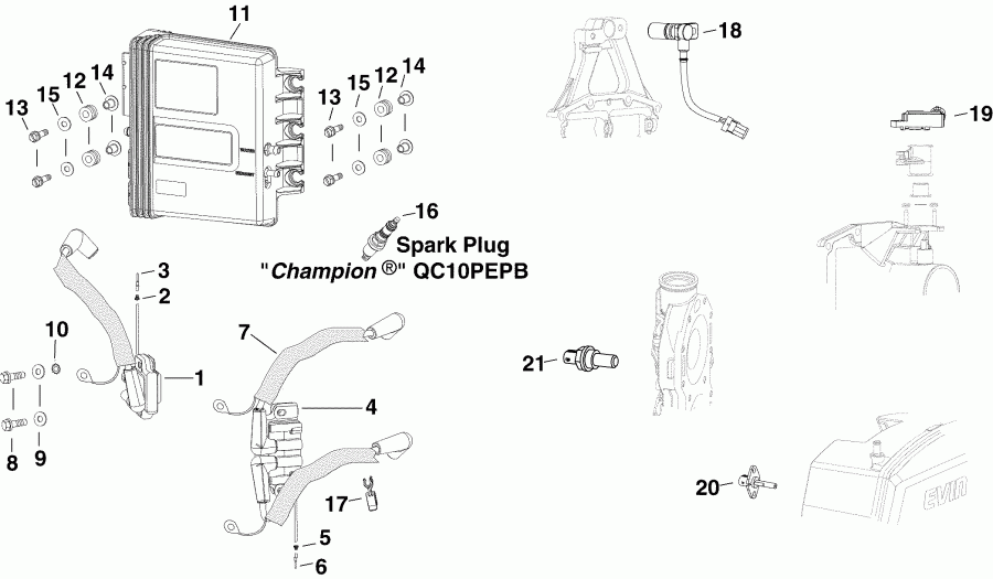 ����� Evinrude E250DPZSOC  - m, Sensors, Ignition Coils & Spark Plugs