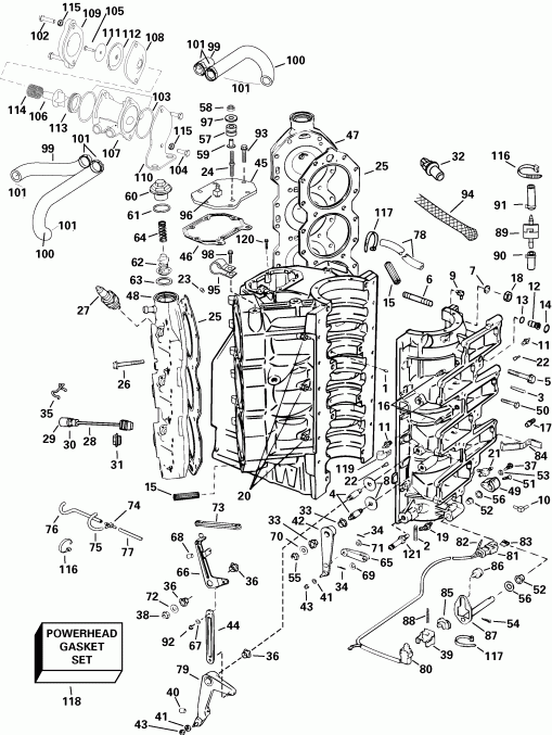 �������� ����� EVINRUDE E250FPXSOB  - linder & ������ ��������� / linder & Crankcase