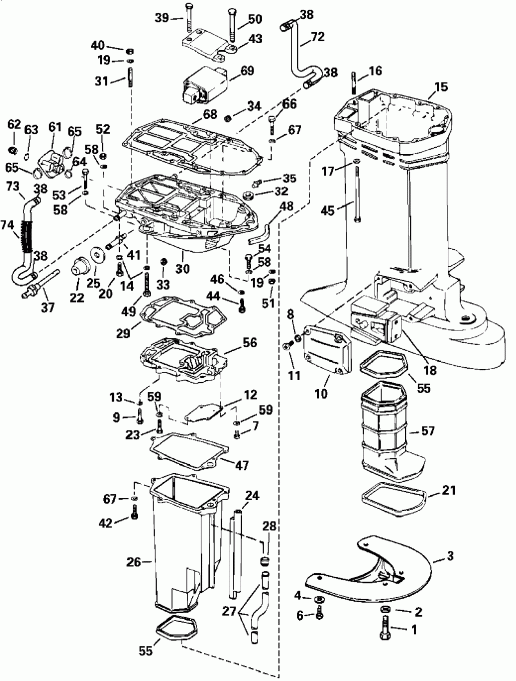 ��������� �������� ����� Evinrude E250FPXSOB  - haust Housing / haust ������