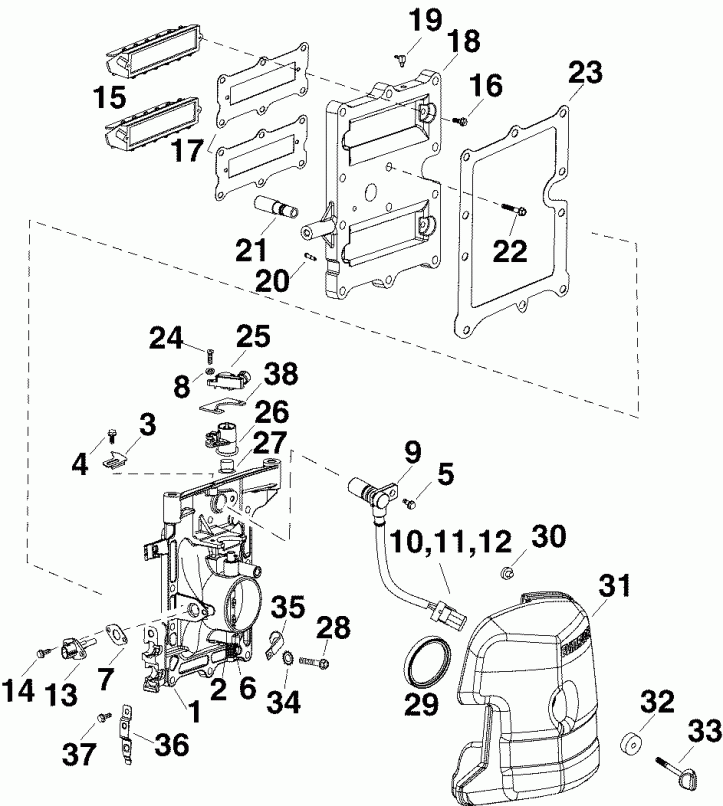 �������� ��������� ����� Evinrude E40DELSOR  - rottle Body & Intake Manifold / rottle ������ & �������� ���������